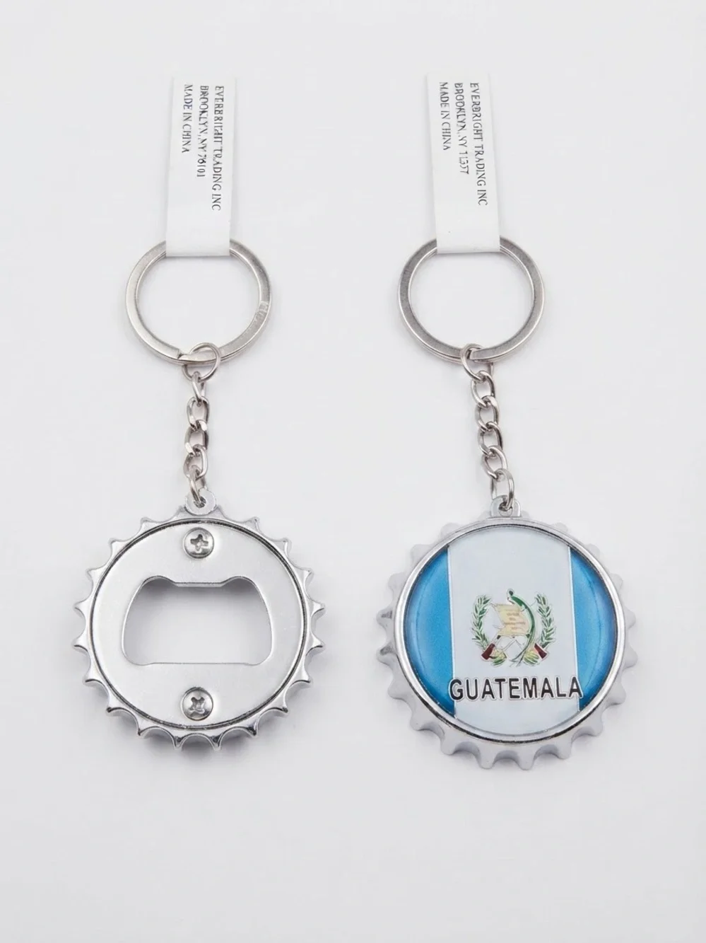 Guatemala Flag Bottle Cap Keychain - Silver
